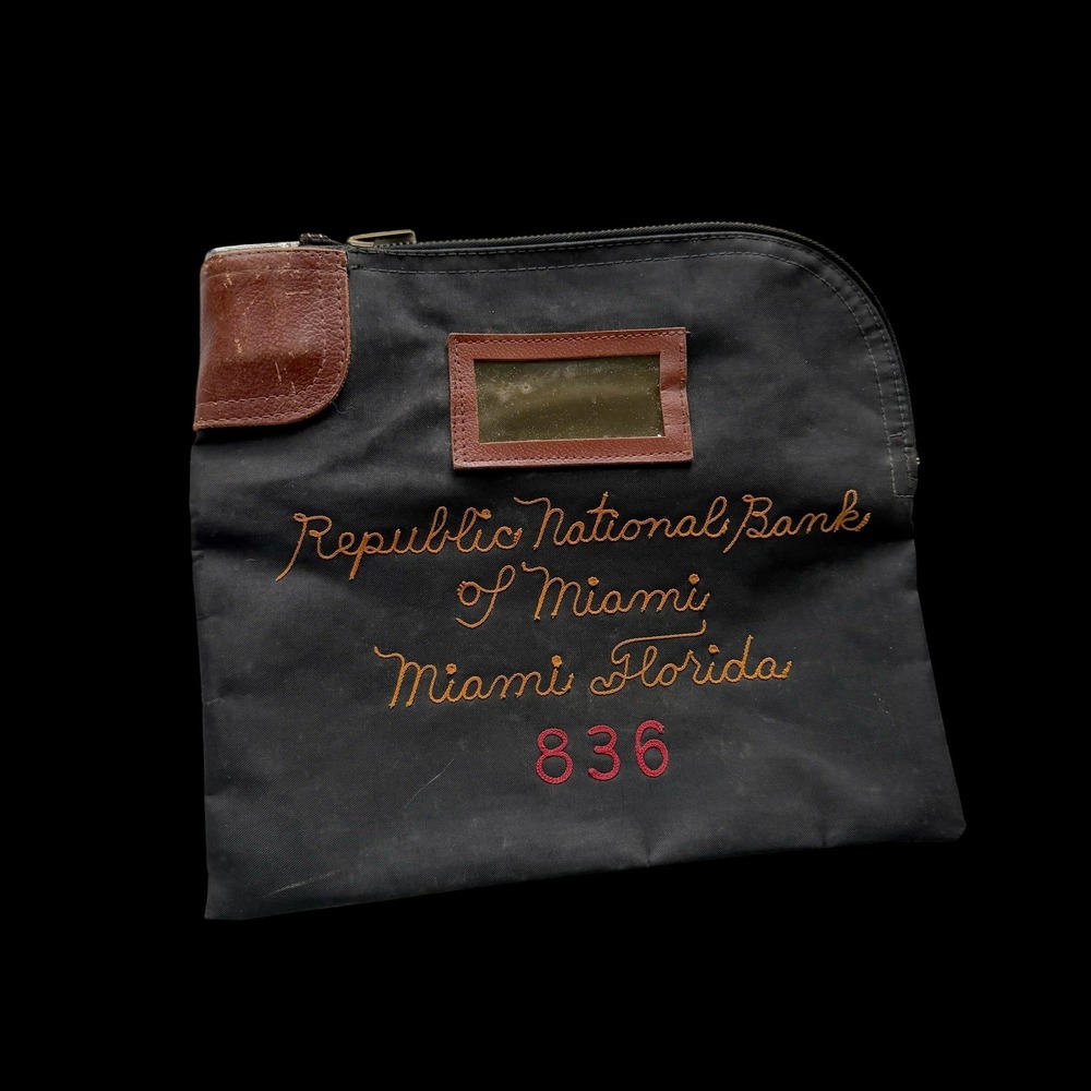 60's Republic National Bank of Miami Florida Canvas Bank Bag Zipper Pouch 836 - Picture 1 of 6